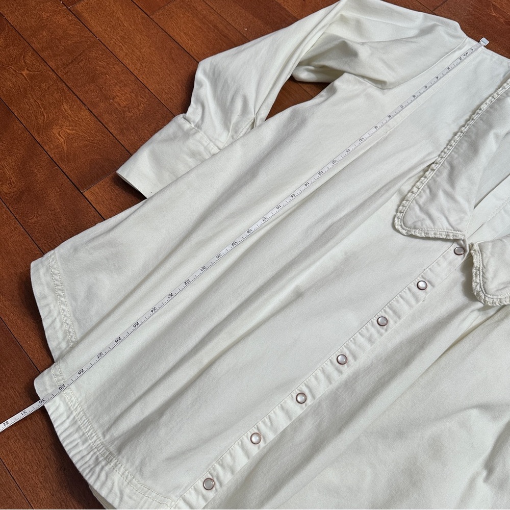 Free People Cotton Cream Denim Dress with pearl snap Detail oversized jacket. - Picture 11 of 12